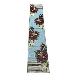 Tapestry Table Runner Poinsettias Holly Holiday Christmas Decor Festive 66x13 In